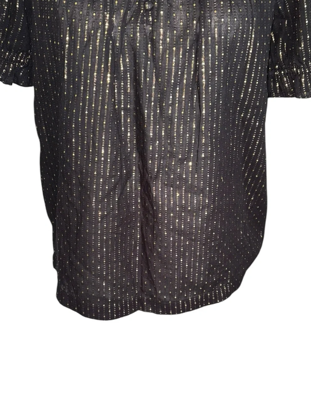 NWT J. Crew Black & Metallic Gold Lurex Dot Puff Sleeve Blouse - XS